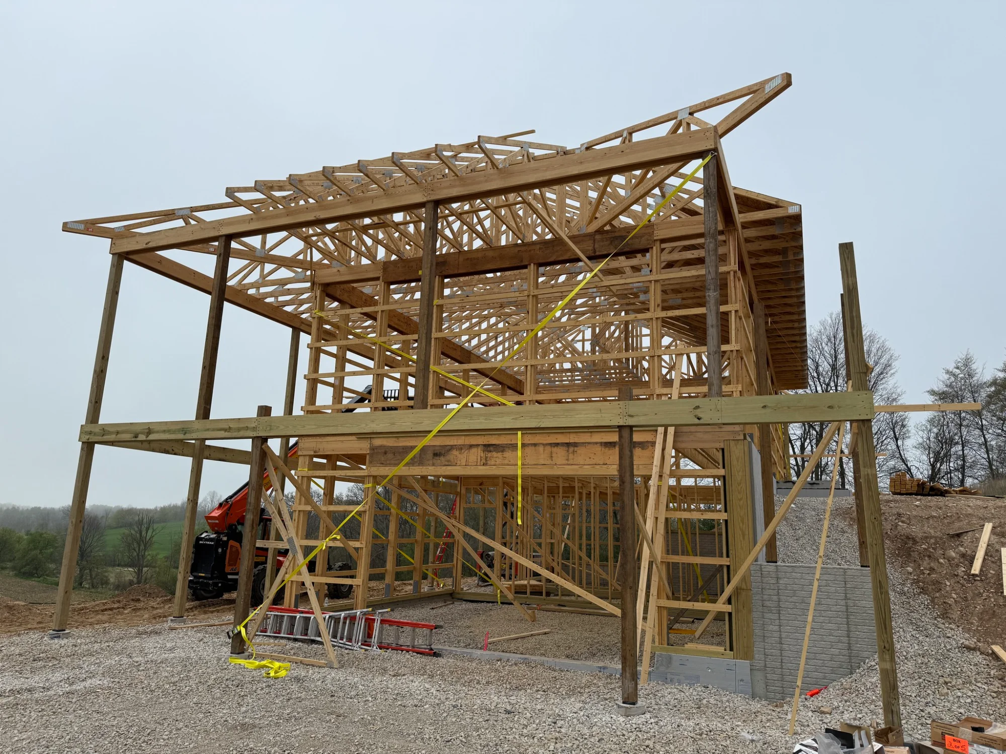 Two-story wood frame barndo with trusses in Kansas