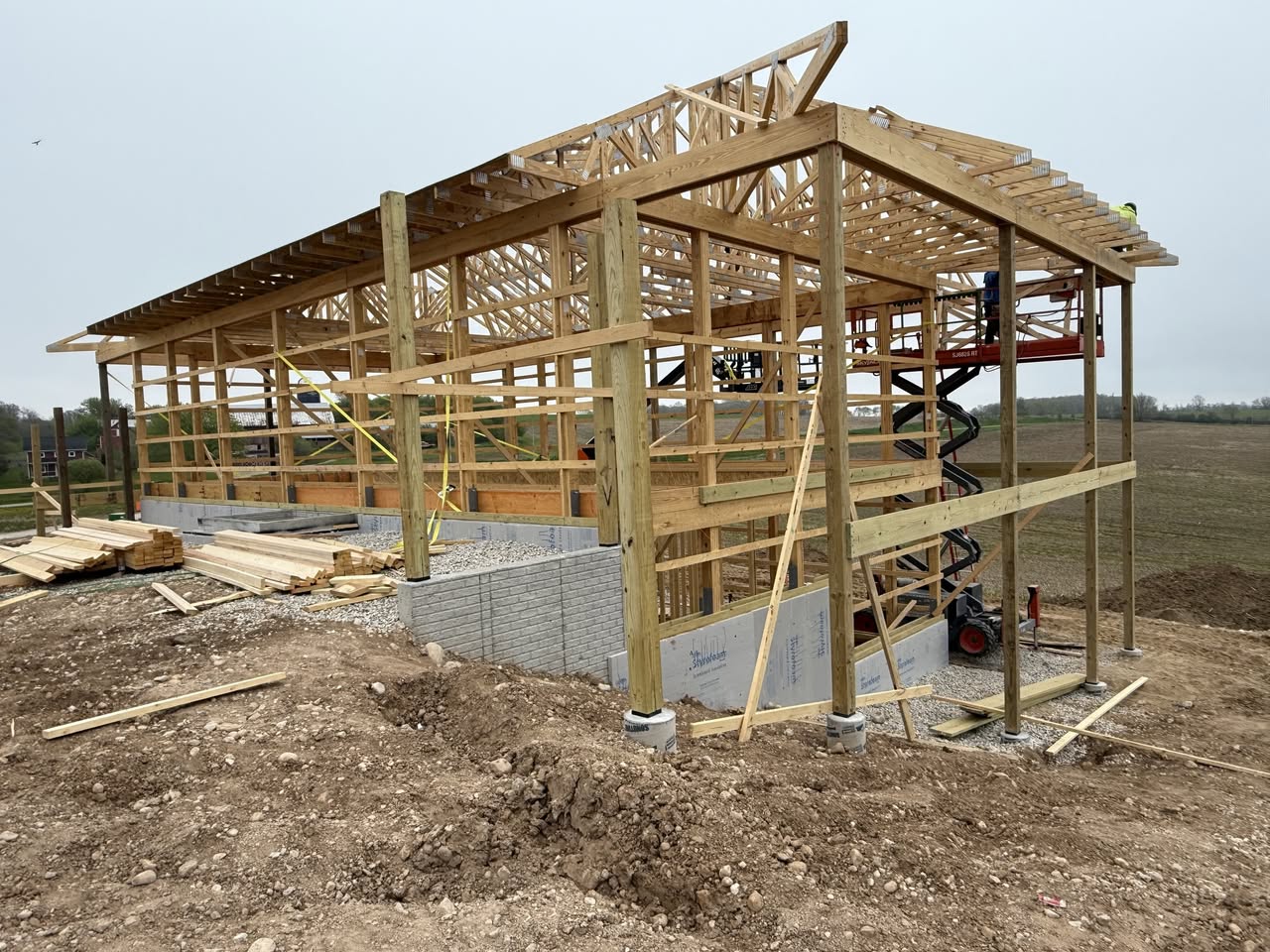 Interior wood framing for Kansas barndominium